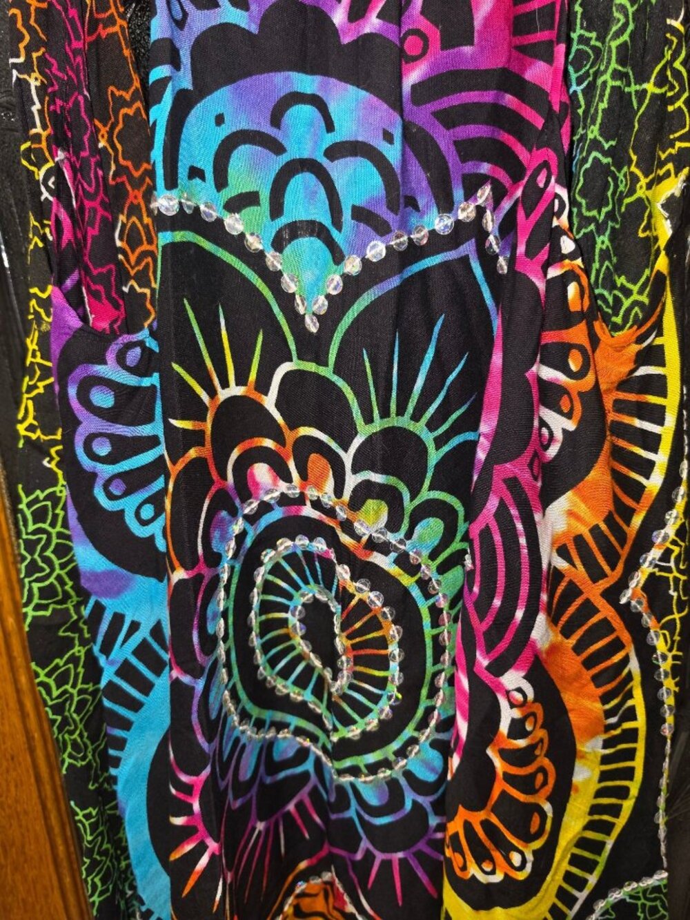 Rainbow Mandala Sequin Duster Vest Boho Festival Pride Open Front Racerback - Picture 3 of 4